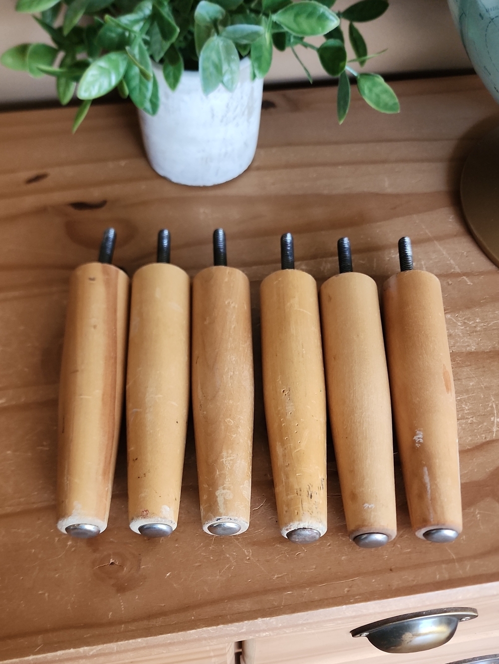 Set of 6 Mid-Century Wood Tapered Furniture Legs in Light Natural